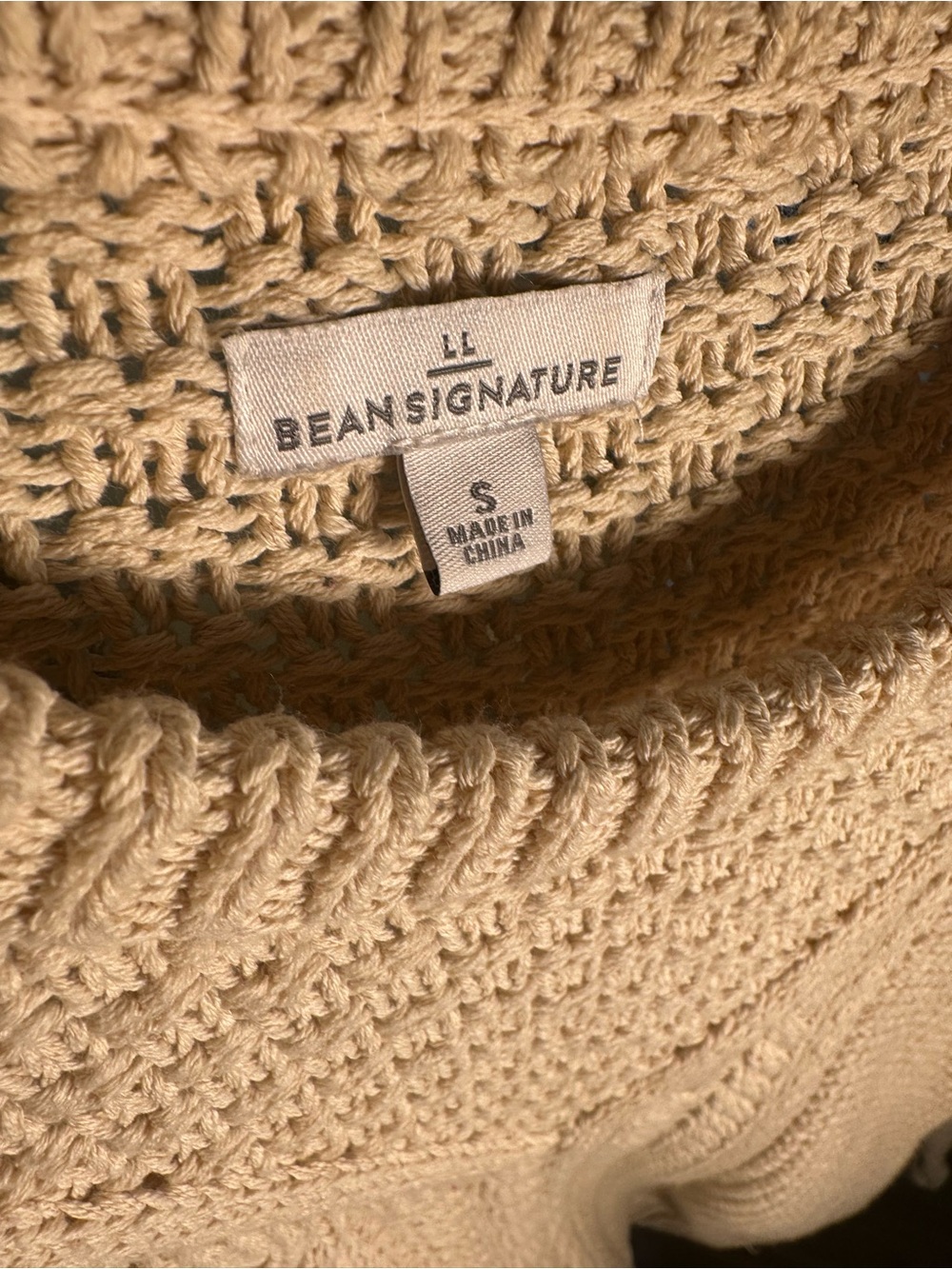 L.L.Bean Cotton Sweater Cable Knit Fisherman Sweater Beige Preppy - Picture 5 of 7